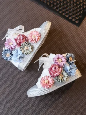 Girls Floral Canvas High Top Sneakers By Liv and Mia