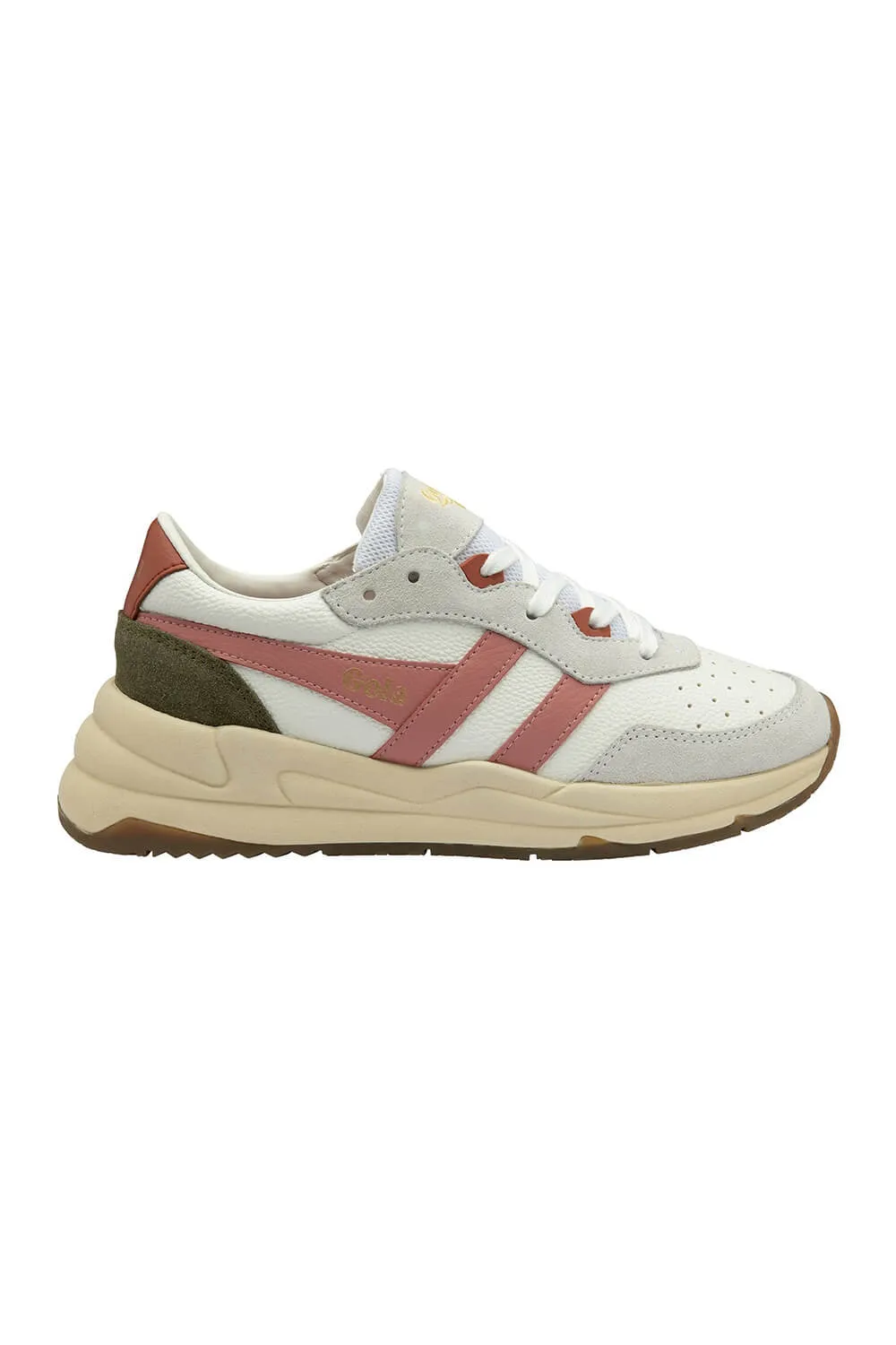 Gola Classics Saturn Sneakers for Women in White/Coral Pink/Khaki | CLB522-WHITE/CORAL PK/KHAKI