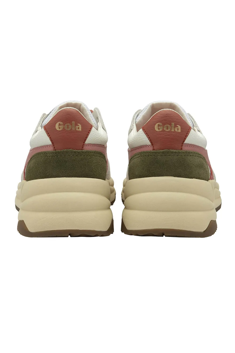 Gola Classics Saturn Sneakers for Women in White/Coral Pink/Khaki | CLB522-WHITE/CORAL PK/KHAKI
