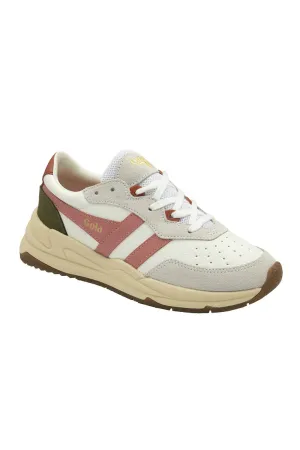 Gola Classics Saturn Sneakers for Women in White/Coral Pink/Khaki | CLB522-WHITE/CORAL PK/KHAKI