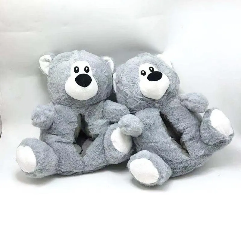 Gray Teddy Bear Slippers – Soft and Cozy Indoor Footwear