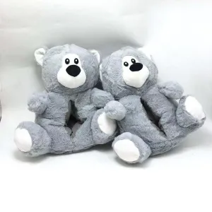 Gray Teddy Bear Slippers – Soft and Cozy Indoor Footwear