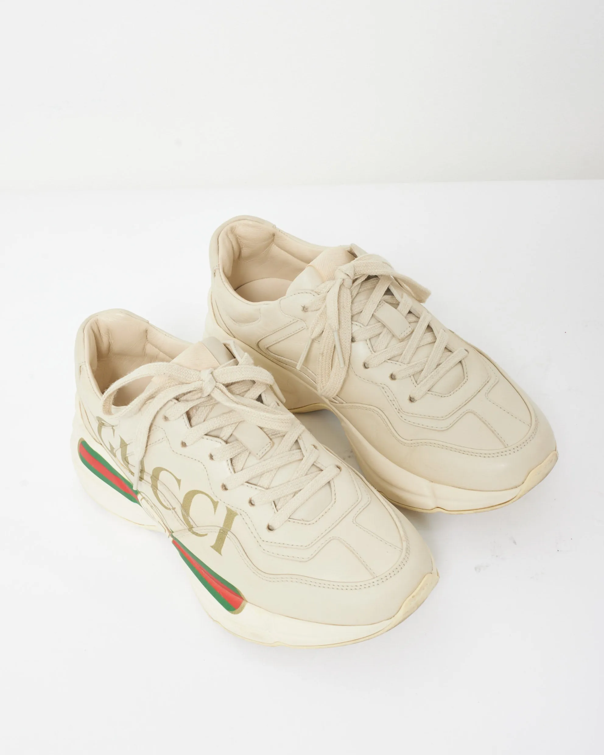 Gucci Beige Leather Logo Rhython Chunky Dad Sneakers - 37.5