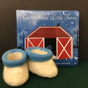 Hand Felted Baby Booties White with Light Blue Cuff
