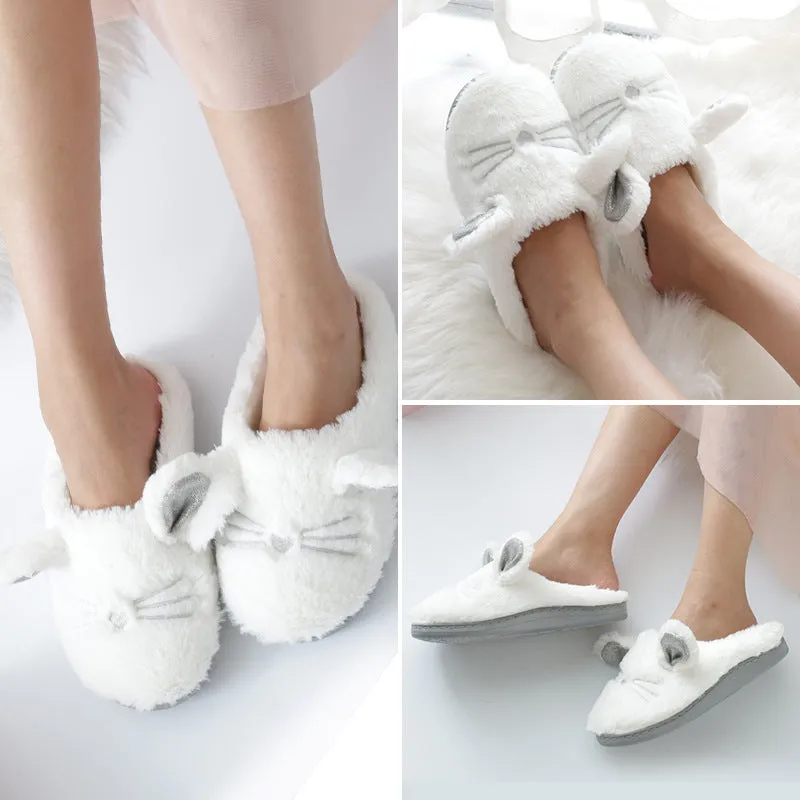 Home Slippers, Indoor Soft-Soled Non-Slip Cotton Slippers Cat Slippers