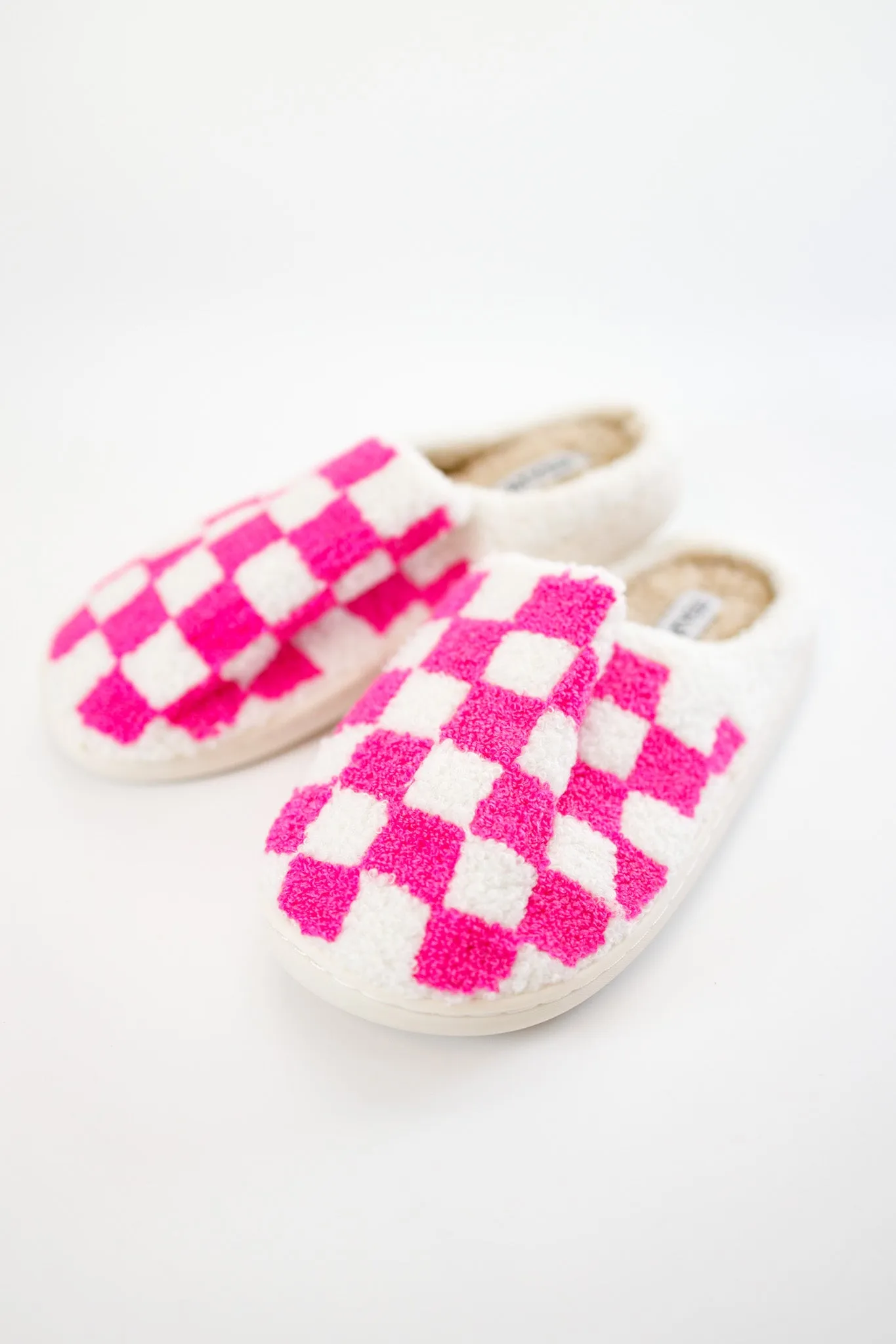 Hot Pink Checkered Pattern Slippers