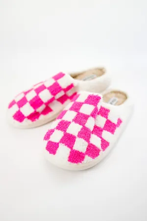 Hot Pink Checkered Pattern Slippers