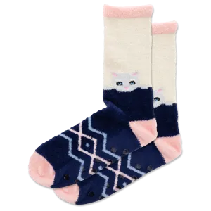 HOTSOX Women's Slipper Cat Non-Skid Crew Socks