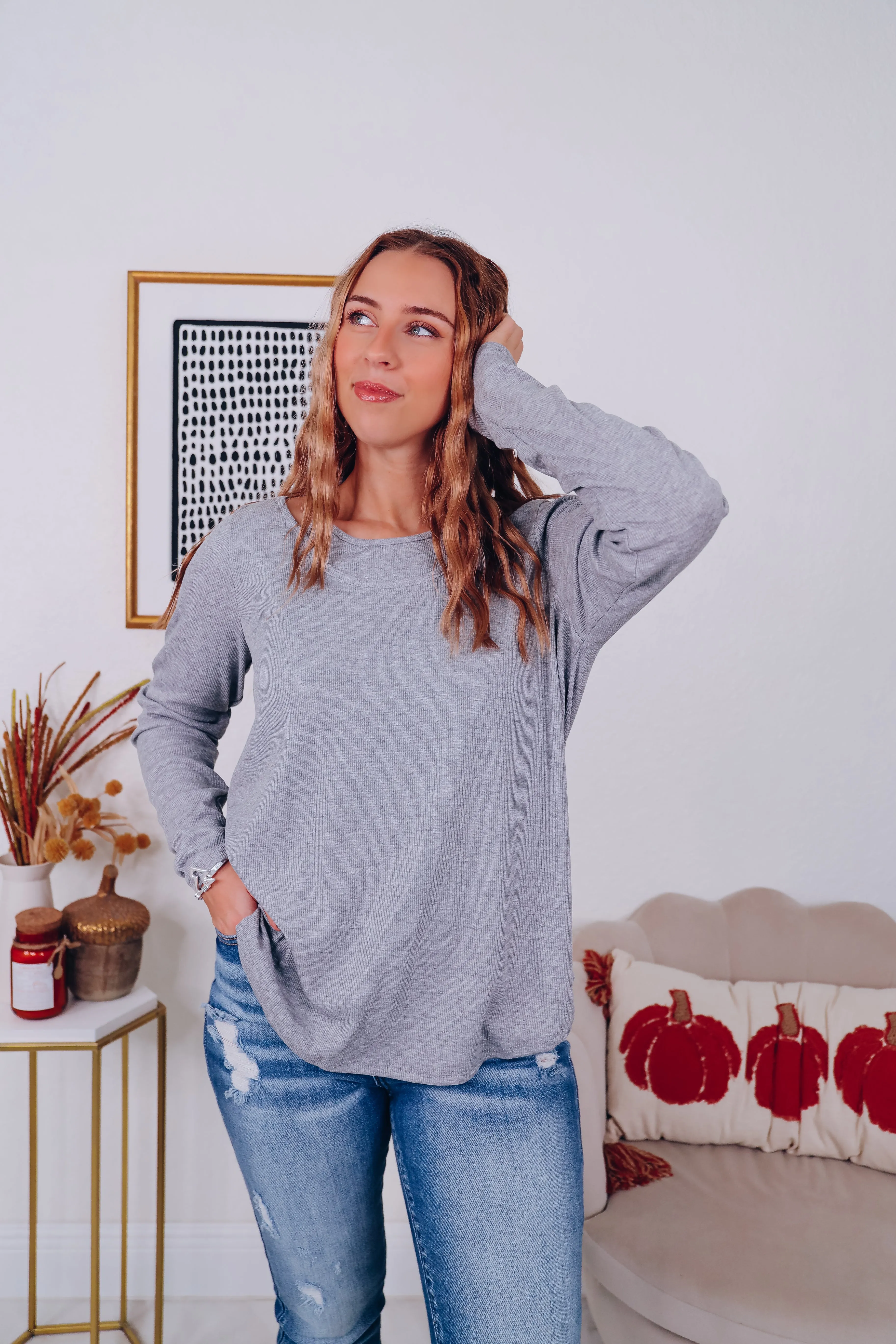Irresistible Comfort Long Sleeve Top - Grey