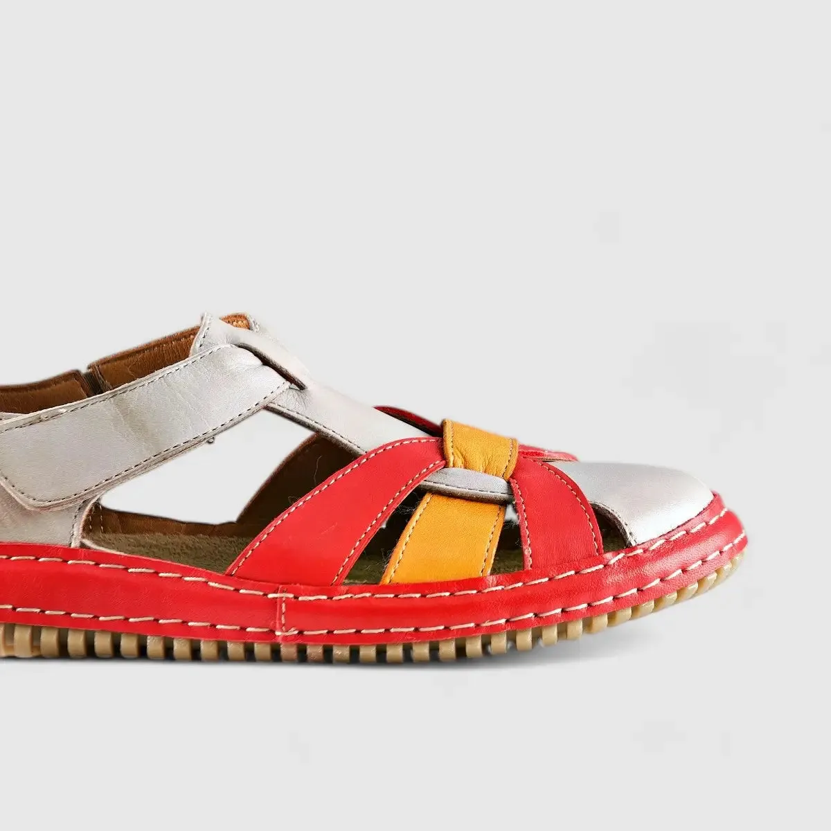 Karyoka Comfort Leather Fisherman Sandal 6437 Grey/Orange Multi