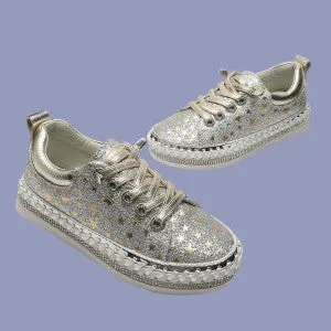 LAV-iSH Little Girl Leather Star Sparkle Sneakers LVKLC - Silver