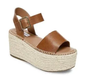 Leather Ankle Strap Wicker Platform Heel Sandal
