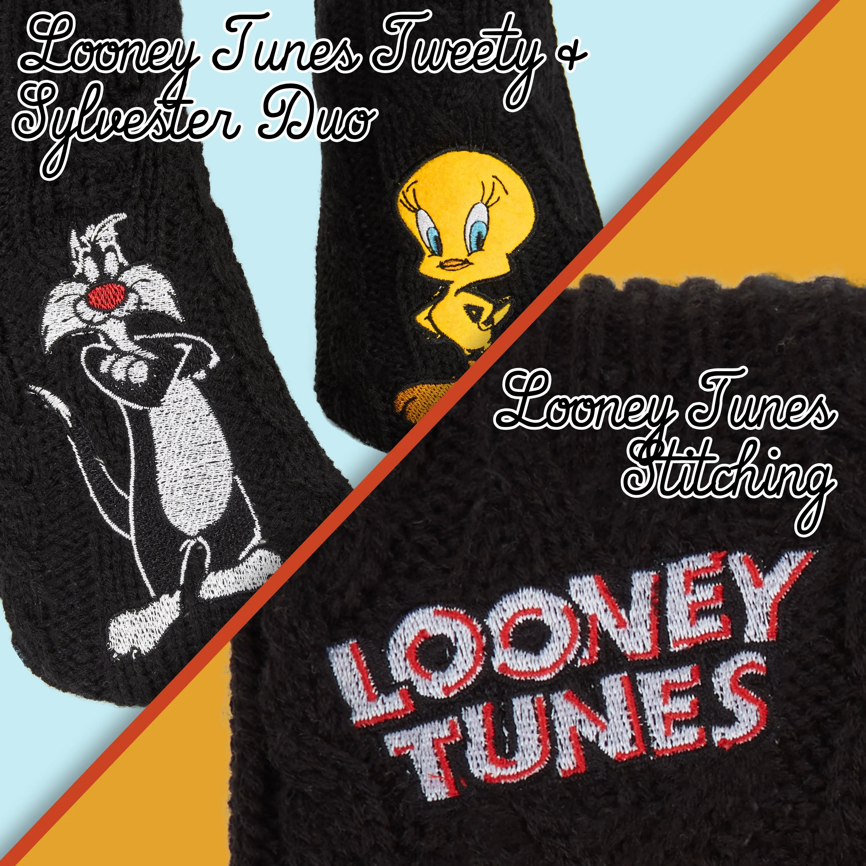 Looney Tunes Slipper Socks for Ladies Black, Funny Sylvester & Tweety Socks