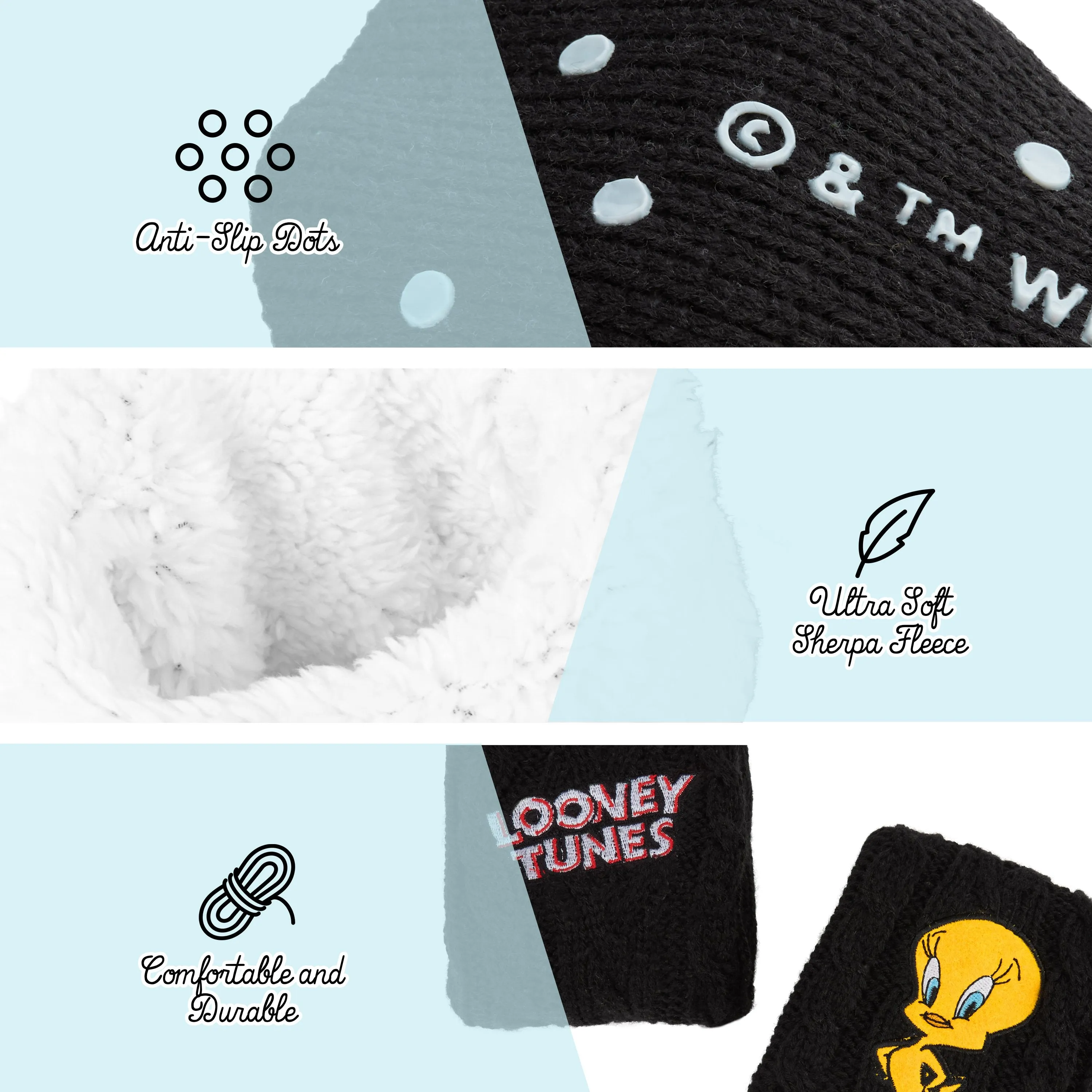 Looney Tunes Slipper Socks for Ladies Black, Funny Sylvester & Tweety Socks