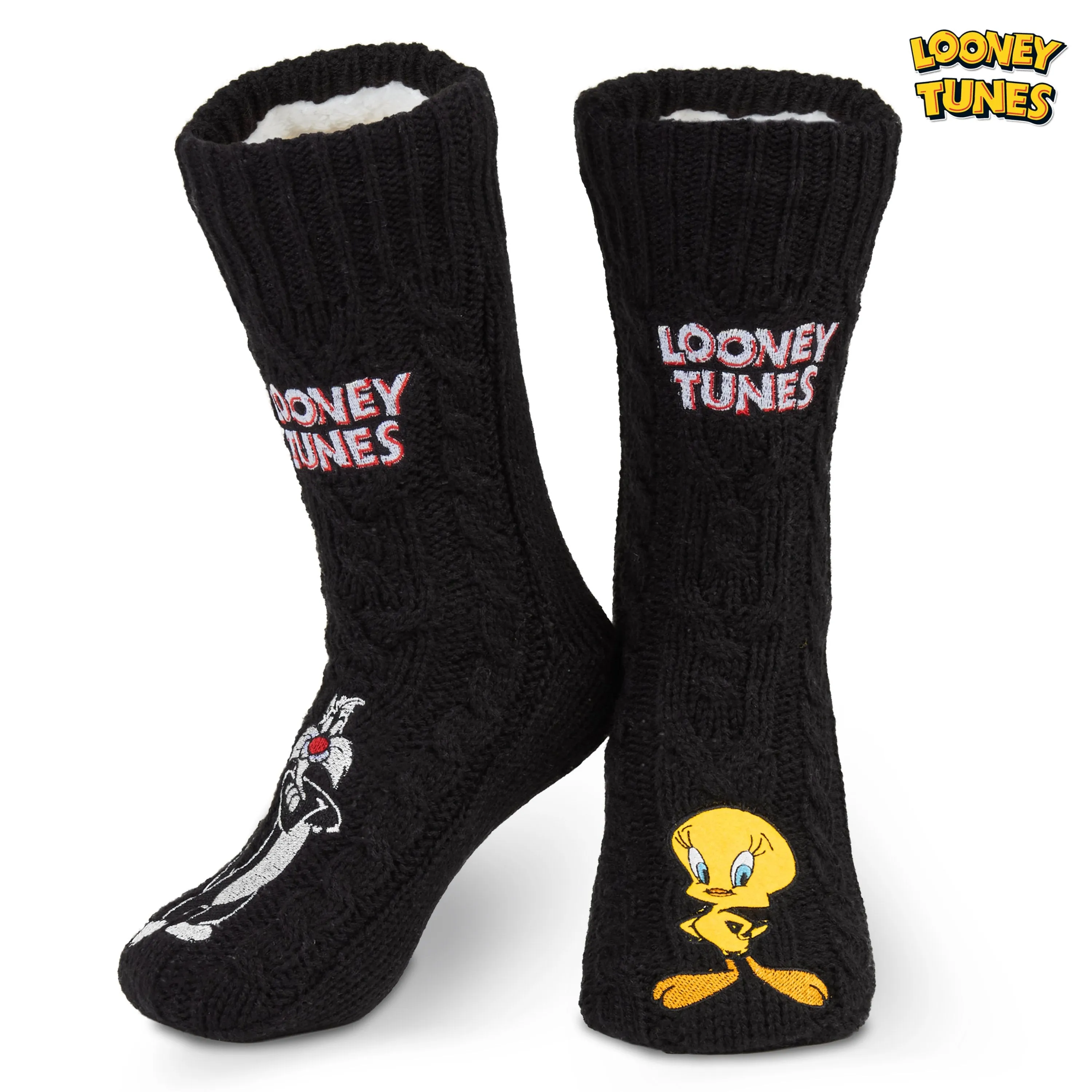Looney Tunes Slipper Socks for Ladies Black, Funny Sylvester & Tweety Socks