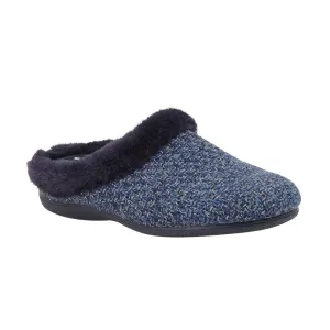 Lotus Ladies Ada Navy Faux Fur Textured Knit Slip On Mule Slippers