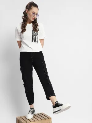 Madame Mid Rise Tapered Fit Black Cargo