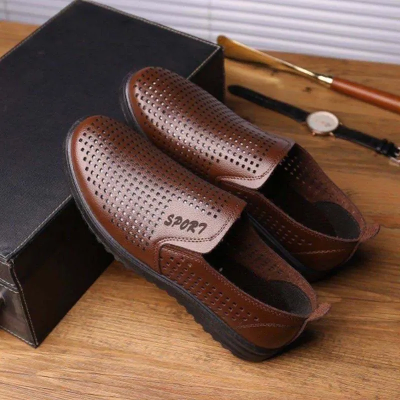 Men's Mesh Leather Shoes Cover Toe Pu Material Peas Shoes Soft Bottom Comfortable Breathable Driving Shoes Men's Shoes