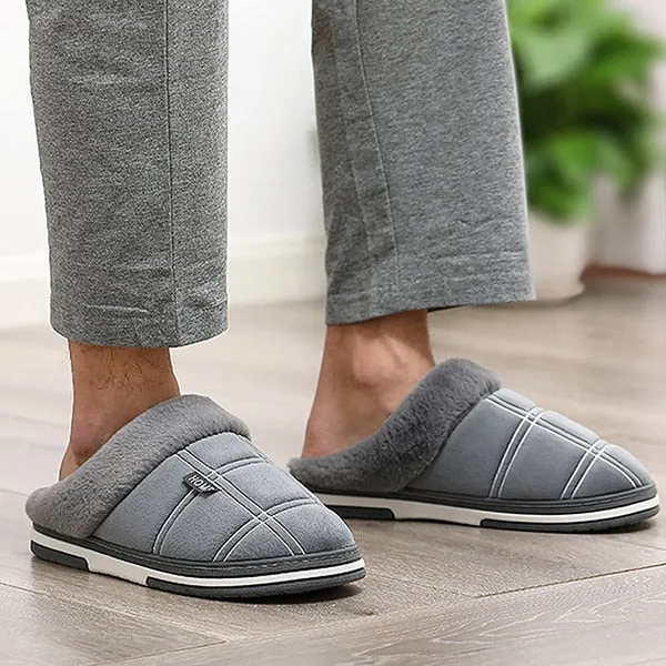 Men's Slippers Home Antiskid Sewing Suede Winter Indoor shoes for Male slide slipper Plush Home Cozy House slippers with fur