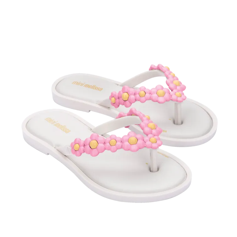 Mini Melissa Spring Flip Flops - White / Pink