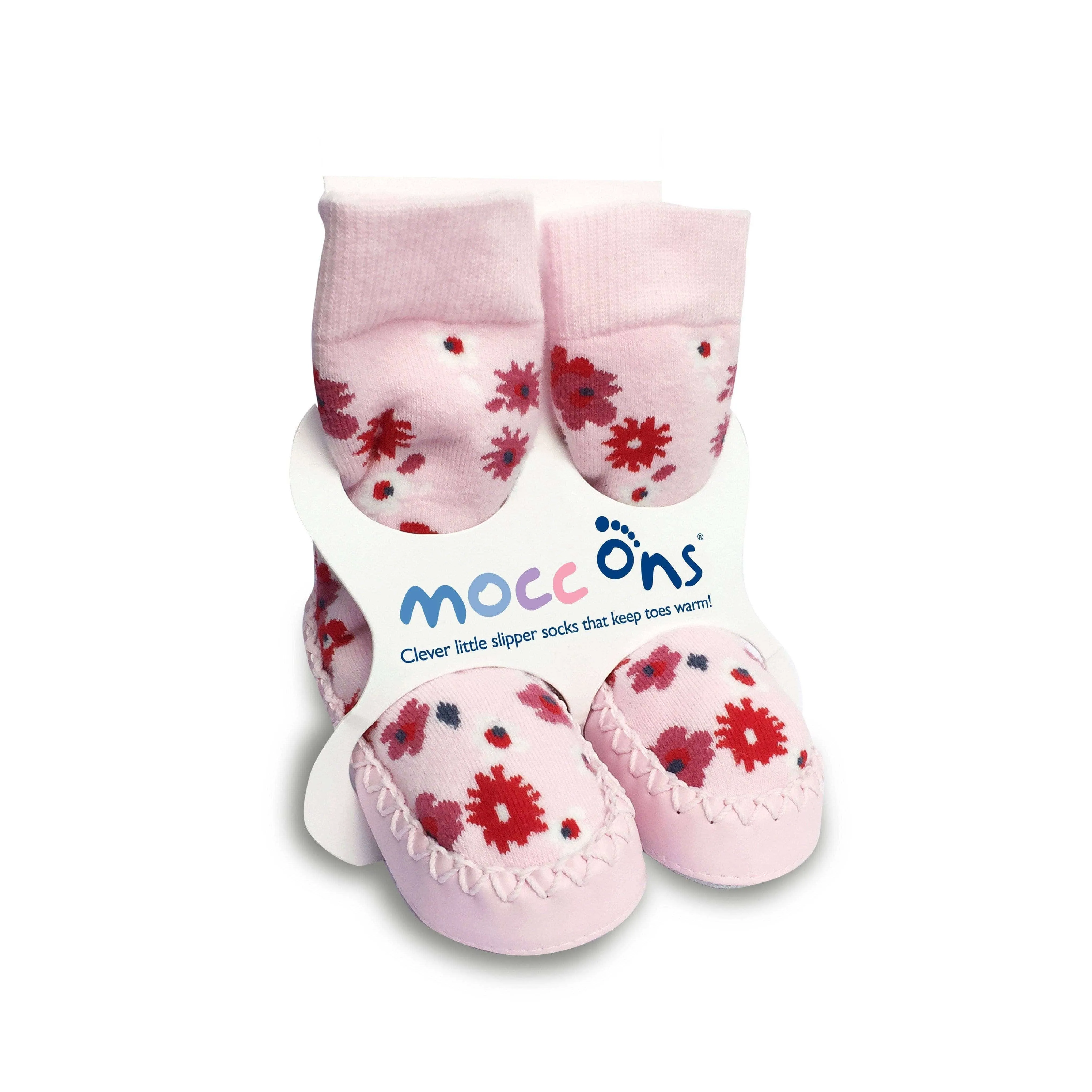 Mocc Ons Slipper Socks -Pink Ditsy Floral