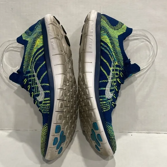 Nike 717075-402 Free 4.0 Barefoot Flyknit Running Shoes Men 8.5  Brave Blue/Volt