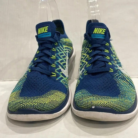 Nike 717075-402 Free 4.0 Barefoot Flyknit Running Shoes Men 8.5  Brave Blue/Volt
