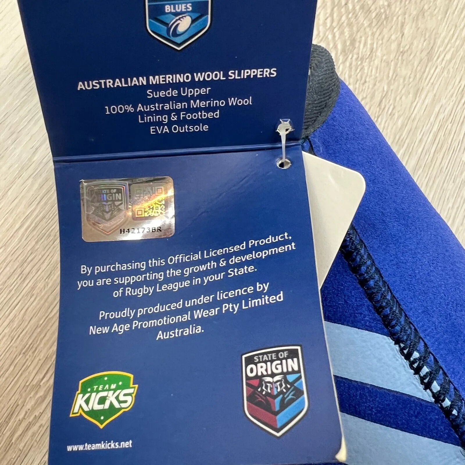 NRL NSW Blues State of Origin Merino Wool Slippers Size US W 15 / M 14 (New)