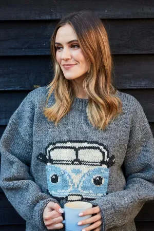 Pachamama Womens Happy Camper Sweater - Grey