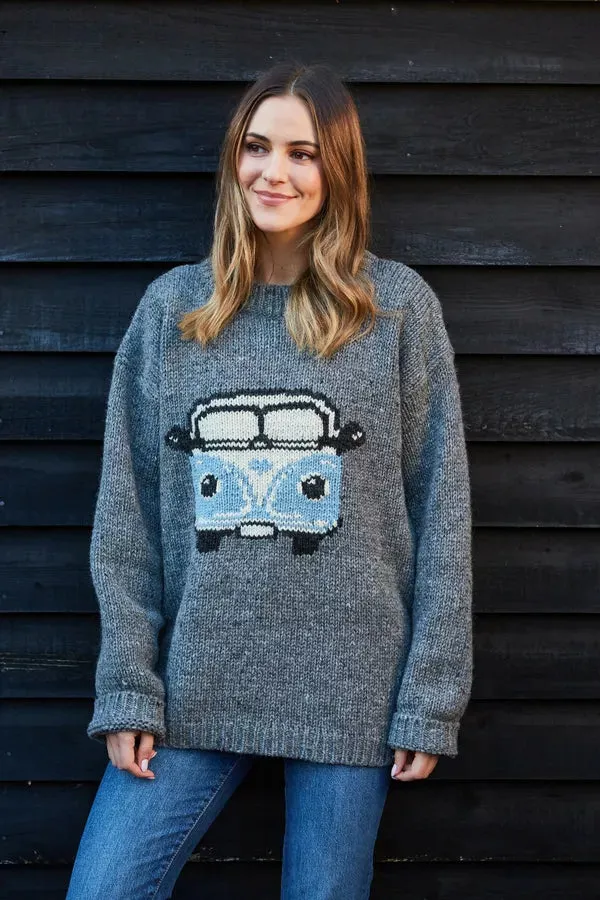 Pachamama Womens Happy Camper Sweater - Grey