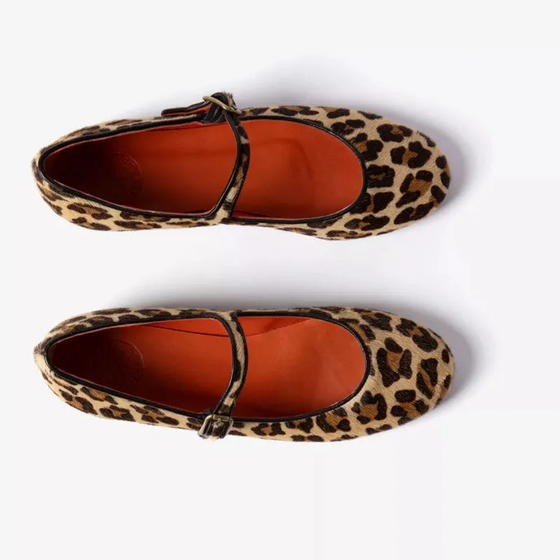 PENELOPE CHILVERS Fay Leopard Pony Mary Jane Shoes in Brown