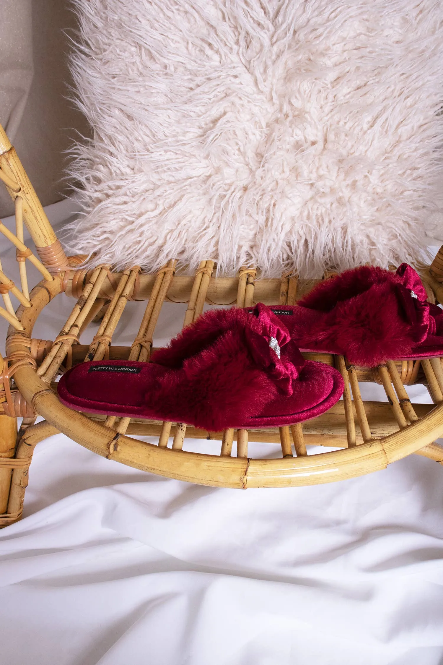 Princess Embellished Toe Post Slippers in Wine