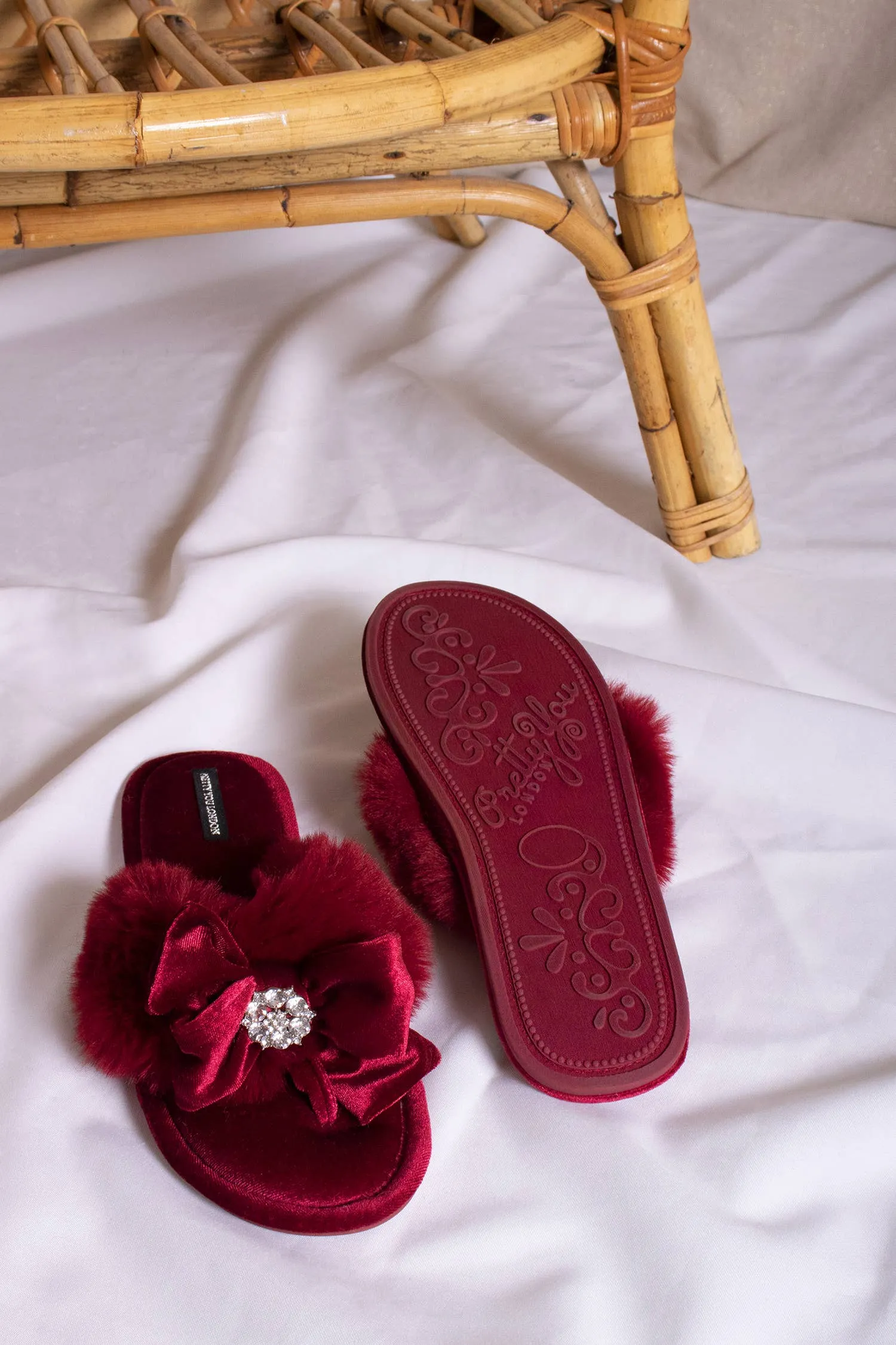 Princess Embellished Toe Post Slippers in Wine