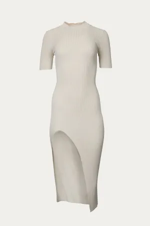 RIBBED MIDI DRESS WITH FRONT SLIT