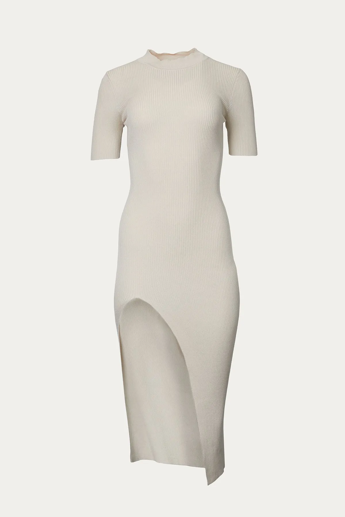 RIBBED MIDI DRESS WITH FRONT SLIT