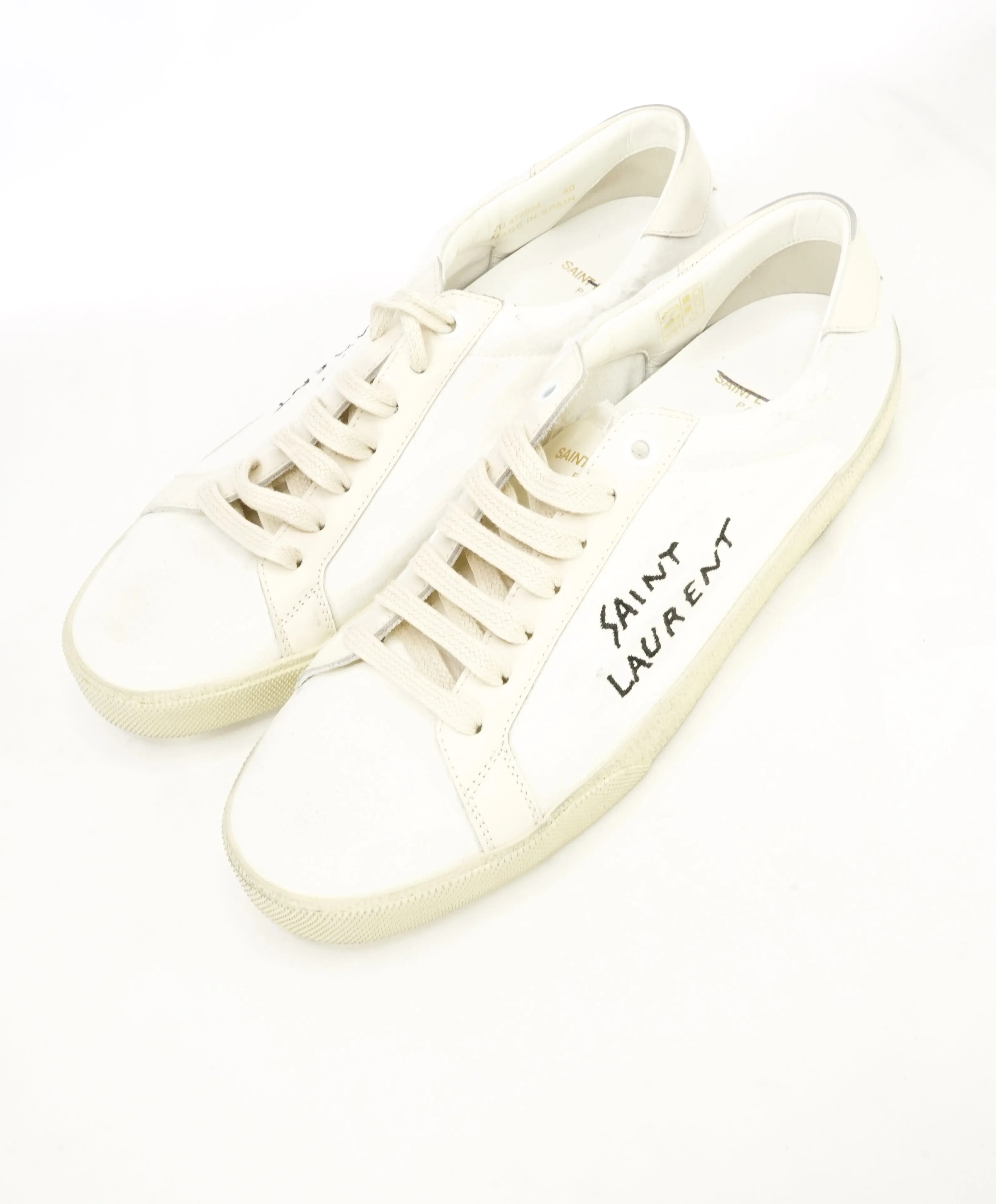 SAINT LAURENT - SL/06 Court Classic embroidered distressed sneakers - 40EU