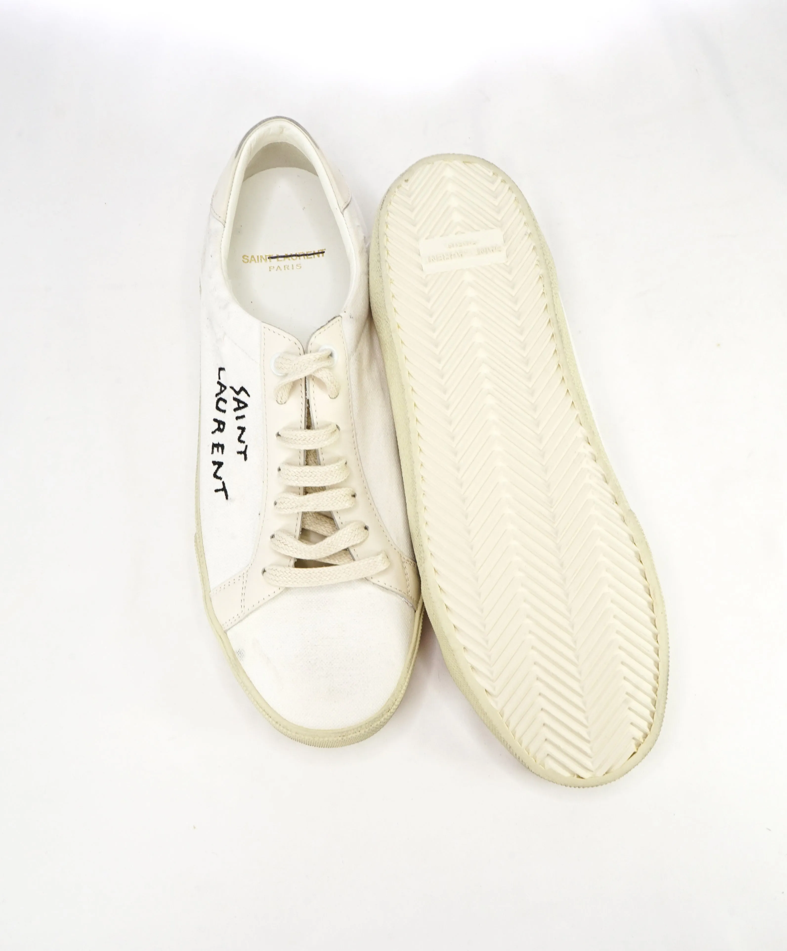 SAINT LAURENT - SL/06 Court Classic embroidered distressed sneakers - 40EU