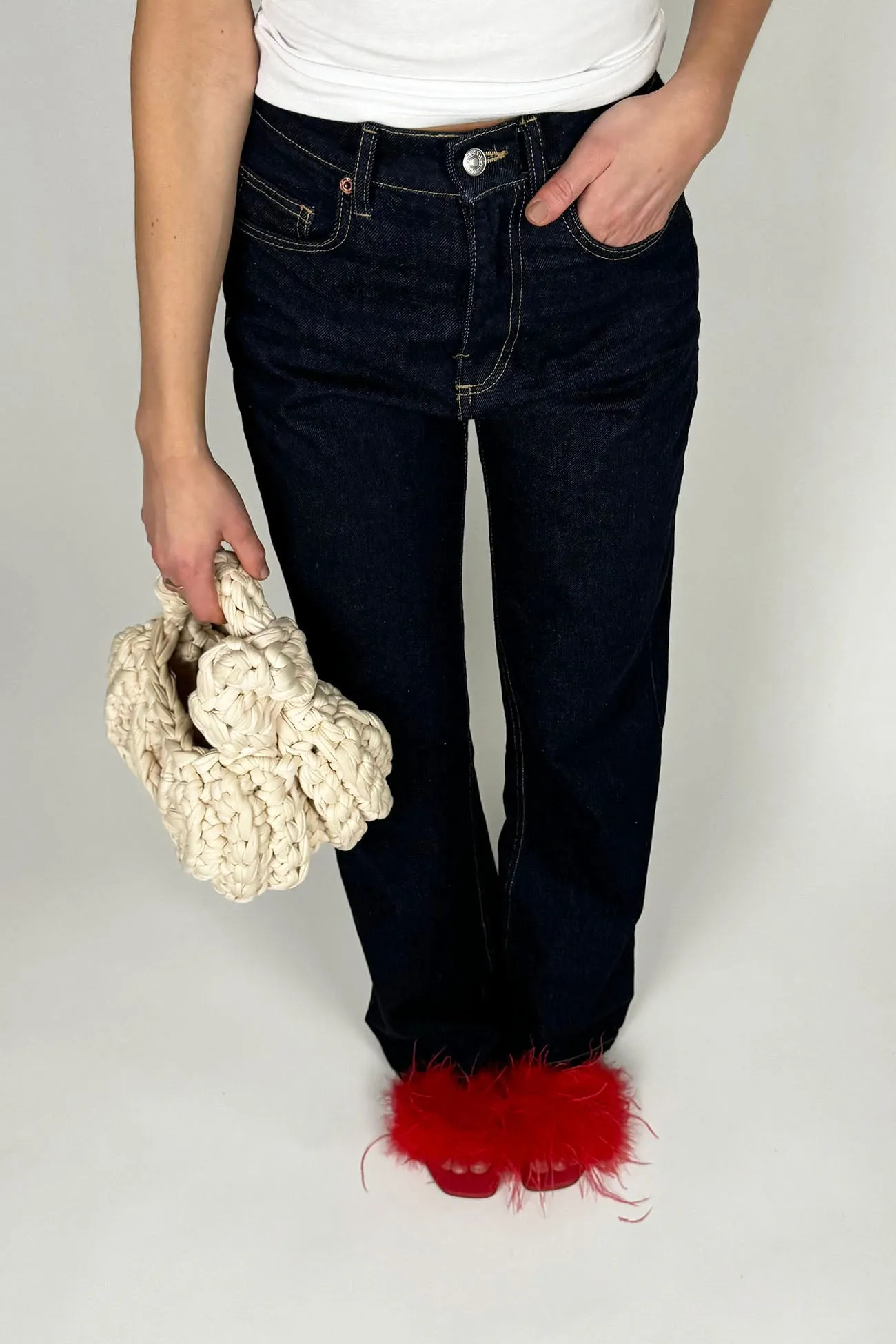 Sandal Louise 084 | Rött Skinn & Fjädrar
