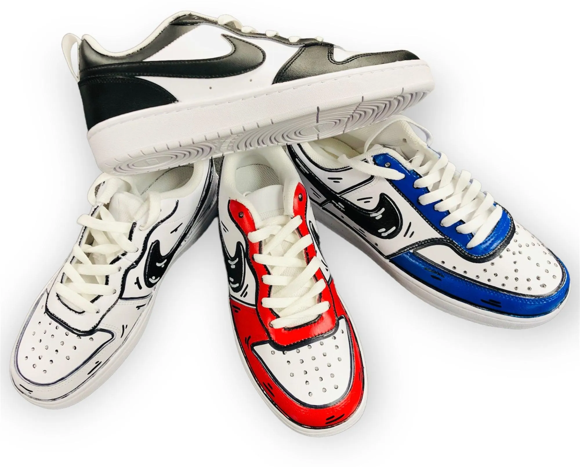 SCARPE NIKE COURT BOROUGH LOW 2 LE SNEAKERS ONE CUSTOM COMICS RED