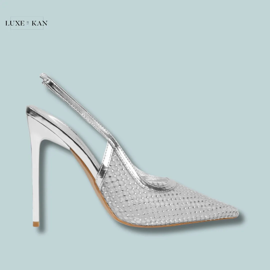 SIMMI SHOES LAILLA MESH DIAMANTE SLING BACK COURT SHOES