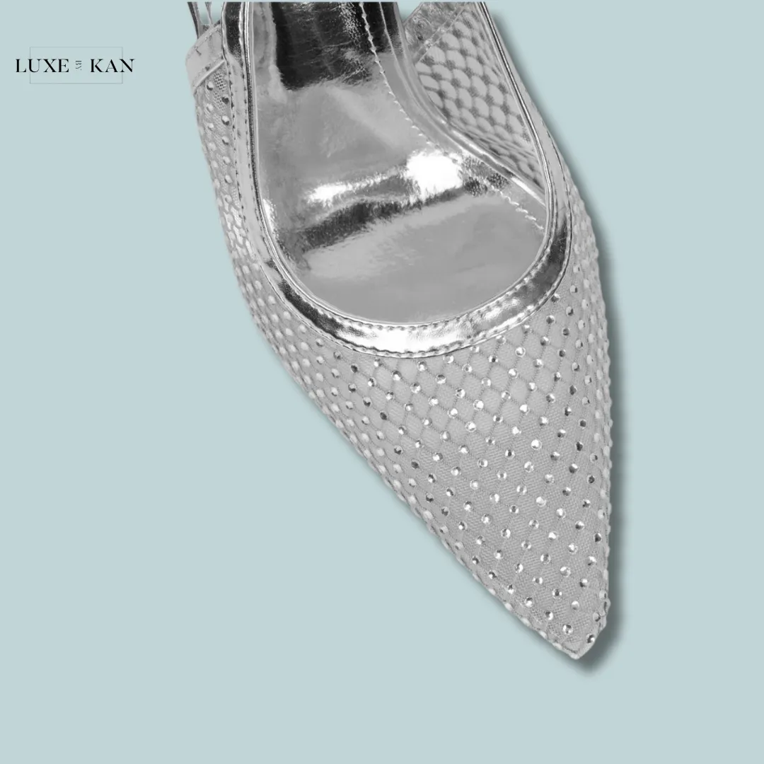 SIMMI SHOES LAILLA MESH DIAMANTE SLING BACK COURT SHOES