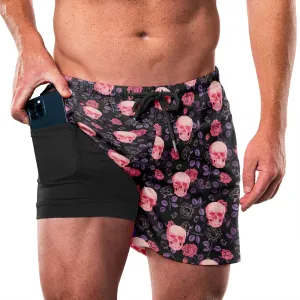 SKULL AND ROSE QUICKDRY POCKET 2 IN 1 7'' INSEAM RUNNING SHORTS