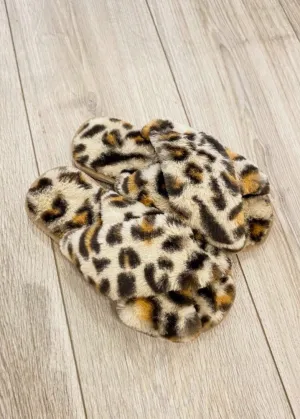 Skylar Fluffy Slippers - White Leopard