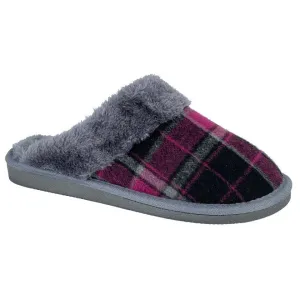 Sleepers LS854P Ladies Tartan Cuff Mule Slipper
