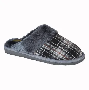 Sleepers LS858A Ladies Check Cuff Mule Slipper
