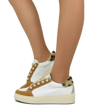 Sneakers con Bottoni Leopardate in Pelle e Camoscio Vera Pelle DIVINE FOLLIE