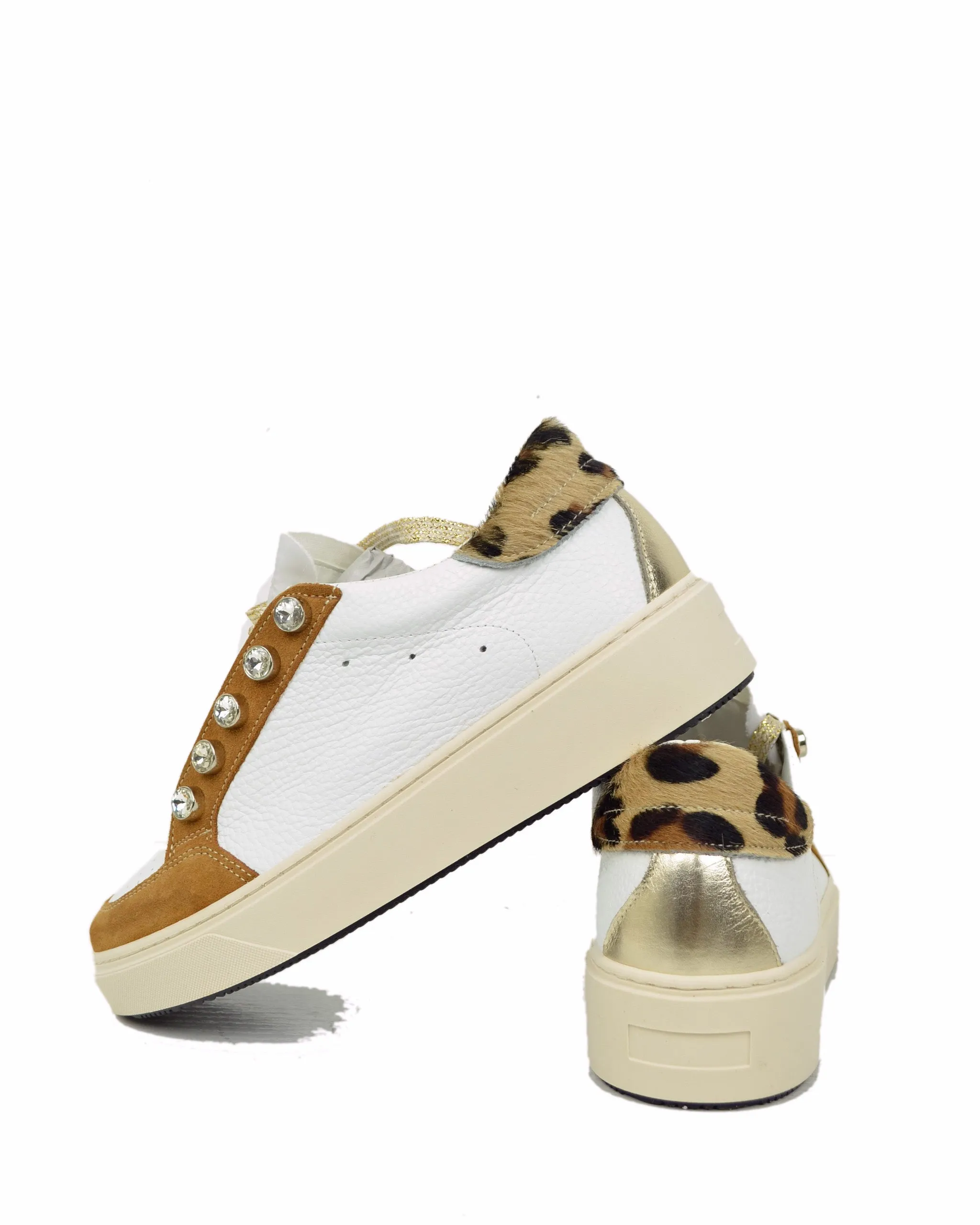 Sneakers con Bottoni Leopardate in Pelle e Camoscio Vera Pelle DIVINE FOLLIE