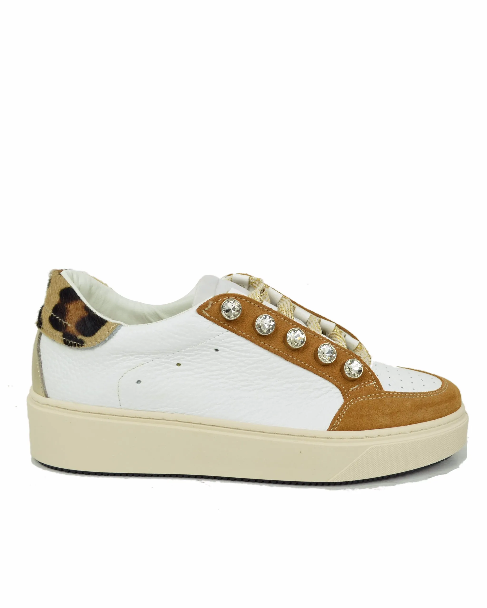 Sneakers con Bottoni Leopardate in Pelle e Camoscio Vera Pelle DIVINE FOLLIE