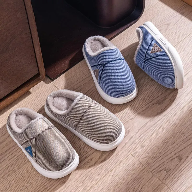 Solid Striped Winter Warm Slippers