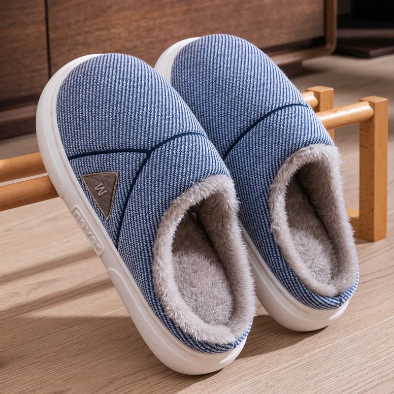 Solid Striped Winter Warm Slippers